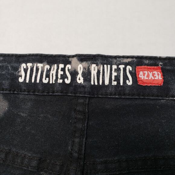 Stitches & Rivets Jeans Mens 42x30 Black Moto Bleached Racing Stripe Skinny - Picture 3 of 16